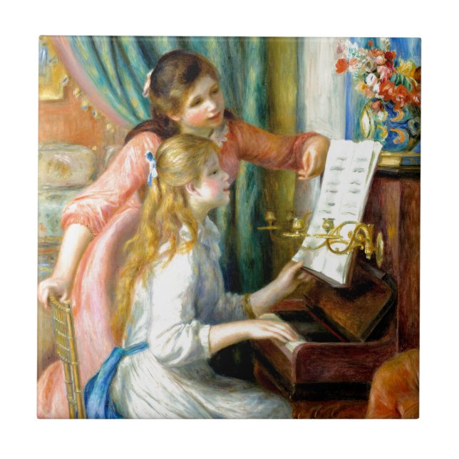 Två flickor på pianot - Pierre Auguste Renoir Kakelplatta (Framsidan)