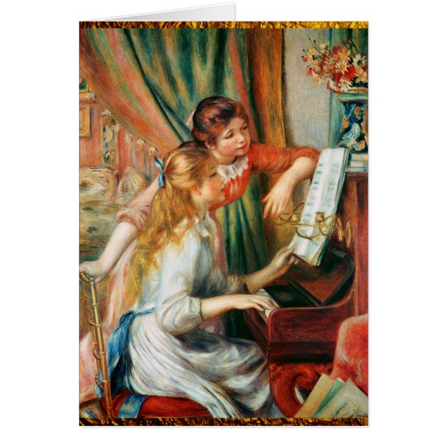 Två flickor på pianot vid Renoir Hälsningskort (Framsidan)