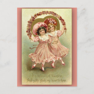 Två flickor som dansar Valentine Card Helg Vykort