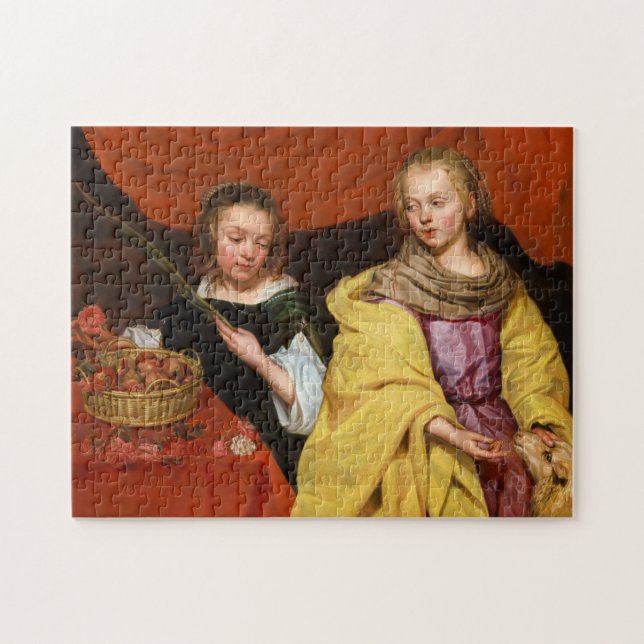Två flickor som Saint Agnes och Saint Dorothea Pussel (Horisontell)