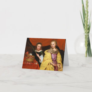 Två flickor som Saint Agnes och Saint Dorothea Tack Kort