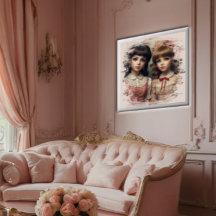 Två flickor Vintage Doll Core Whimsical