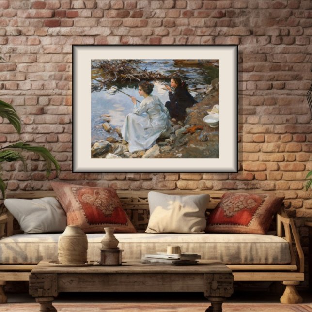 Två flickors fiske, Sargent 1918 Poster (Skapare uppladdad)