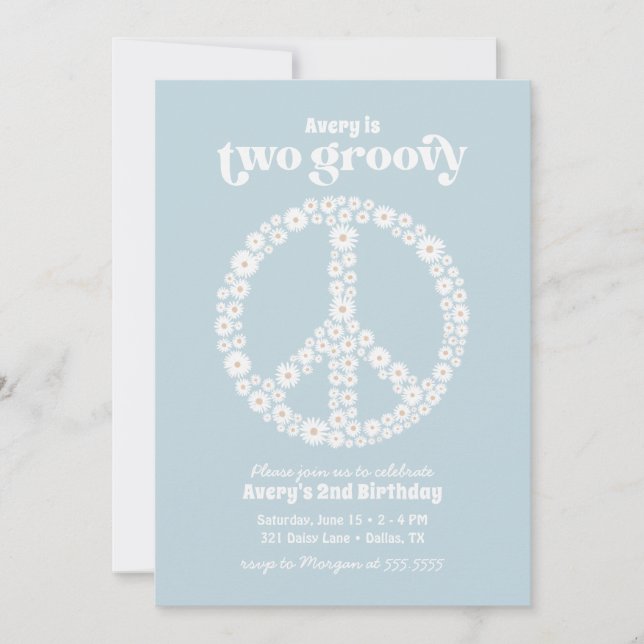 Två Födelsedagsfester för Groovy 70s-Daisy Inbjudningar (Framsida)