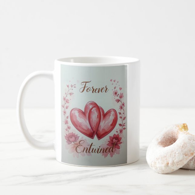 Två förtrollade tvillinghjärtan  kaffemugg (Med munk)