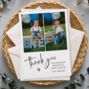 Två foto Barns födelsedag Tack Kort