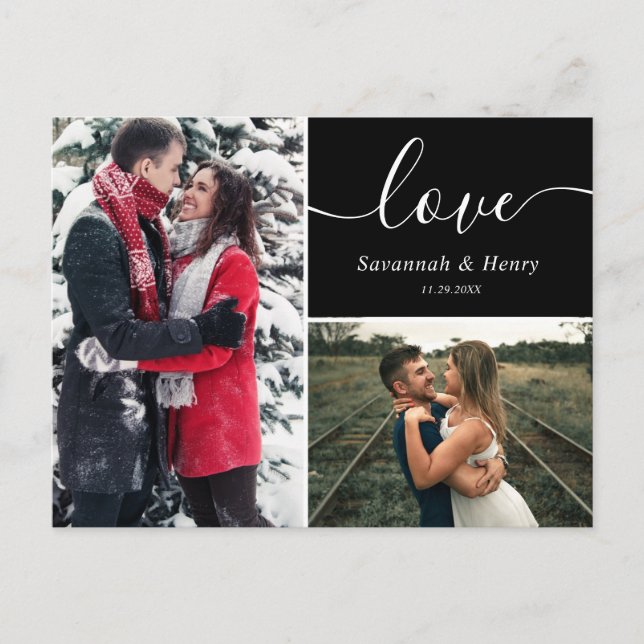 Två Foto Collage Svart Kärlek Handskrift Vykort (Framsida)
