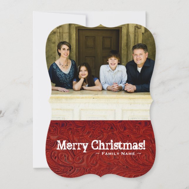 Två foto framsida, rött lädervykort, Helgdag Julkort (Framsida)