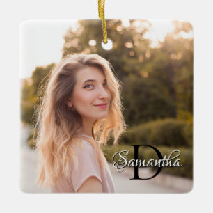 Två Foto Girly Chic Monogram Julgransprydnad Keramik