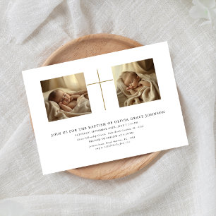 Två foto Guld Kön Neutral Svartvit baptism Neutral Inbjudningar