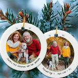 Två foto-Hund, första julklappen, minimalistisk Julgransprydnad Keramik<br><div class="desc">Minimalistisk prydnad med dina anpassningsbar-foton och söt handskriven stil-typografi. Designen är dubbla-sidig och redot är inställt för att du ska kunna lägga till foton och personliger längst fram och bakåt. Exempelformuleringen lyder "[namn] first christmas with the [family namn]" och du kan redigera detta som du vill.</div>