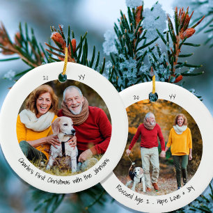 Två foto-Hund, första julklappen, minimalistisk Julgransprydnad Keramik