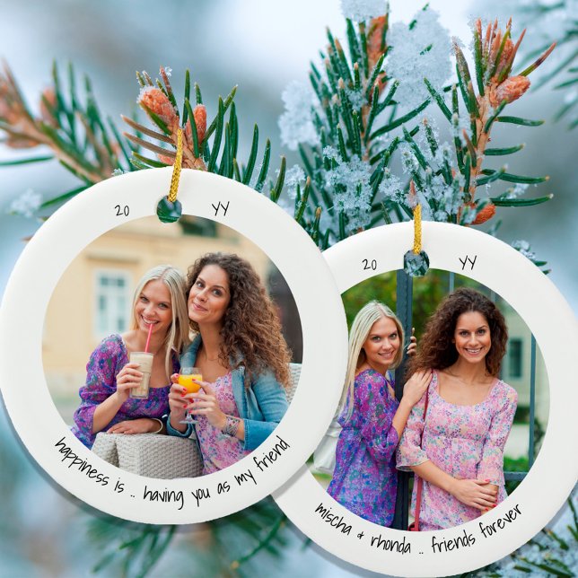 Två foto-lyckor är ... Friend Cute Minimalist Julgransprydnad Keramik (Skapare uppladdad)