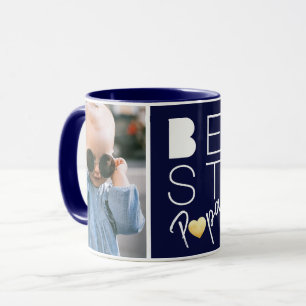 Två foto-marinblå bästa Pappa Mugg