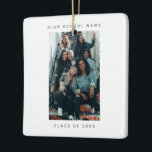 Två foto-minimalistskolor julgransprydnad keramik<br><div class="desc">Två fotopapper med minimalistiskt snurrfall High School College Best Friend Snowfall jul-Helgdag Ceramic Ornamic</div>