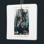 Två foto-minimalistskolor julgransprydnad keramik<br><div class="desc">Två fotopapper med minimalistiskt snurrfall High School College Best Friend Snowfall jul-Helgdag Ceramic Ornamic</div>