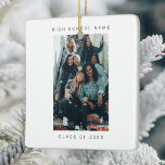 Två foto-minimalistskolor julgransprydnad keramik<br><div class="desc">Två fotopapper med minimalistiskt snurrfall High School College Best Friend Snowfall jul-Helgdag Ceramic Ornamic</div>