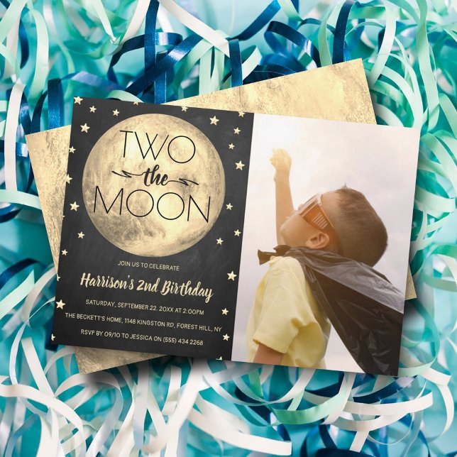 Två foto på Måne 2:a födelsedagen Inbjudningar (Skapare uppladdad)