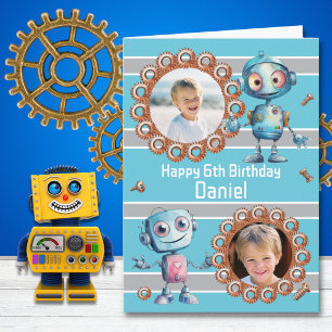 Två Foto Robot 6-års Födelsedags kort