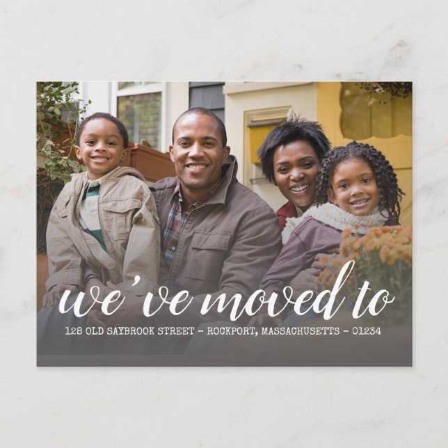 Två foto-Vi har flyttat, ändring av Adress Vykort (Framsida)