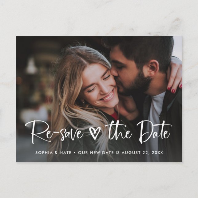 Två foto | Vitt hjärta och skript Ändra datum Meddelande Vykort (Framsida)