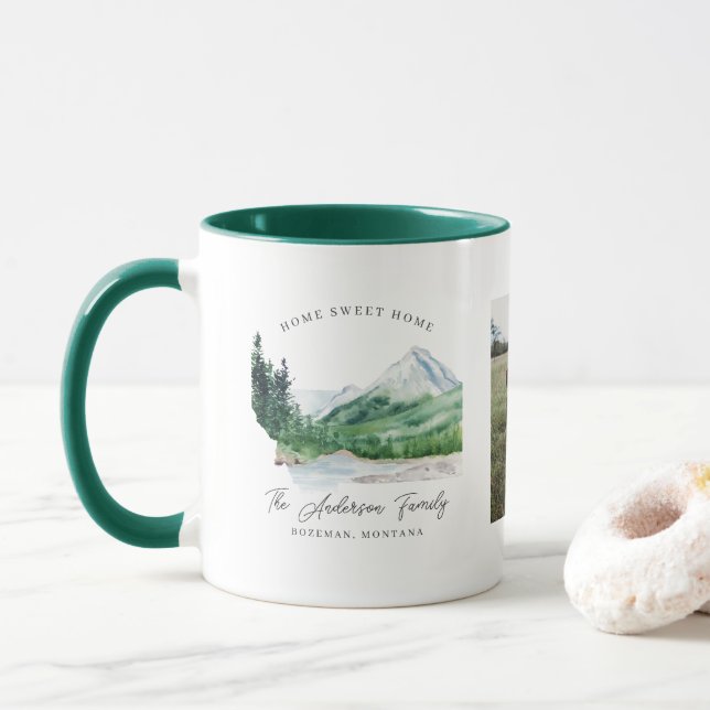 Två fotokollage | Efternamn Monogram Montana Mugg (Med munk)