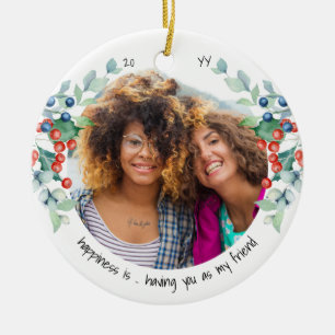 Två fotolyckor är du Friend Holly Berries Julgransprydnad Keramik