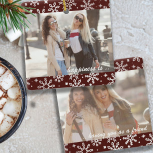 Två fotolyckor är du som Friend Red Snowflake Julgransprydnad Keramik