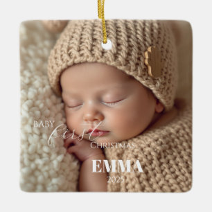 Två foton Minimalistisk Baby Första Julen Julgransprydnad Keramik