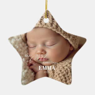 Två foton Minimalistisk Baby Första Julen Julgransprydnad Keramik