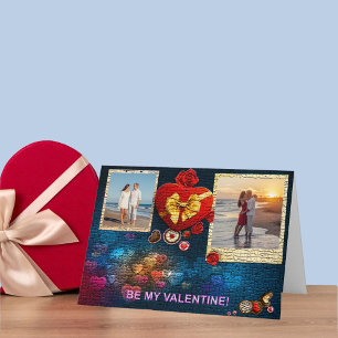 Två foton och Namn-hjärtan är min Valentine Mosaic Helgkort