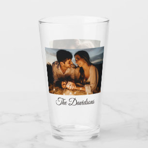 Två foton och Personlig Script 16oz Pint Glass Glaskopp