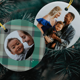 Två fotopapper Grön julhelgdag Julgransprydnad Keramik