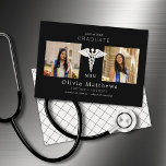 Två fotovårdande MSN svartvita insignier<br><div class="desc">Professionellen 5 x 7 tum Science in Nursing Meddelanden har en vit medicinsk insignia (Caduceus Rod-of Asclepius) på en svart bakgrund i mitten med platshållare för två av dina favoritfoton på en svart bakgrund med vit text.</div>