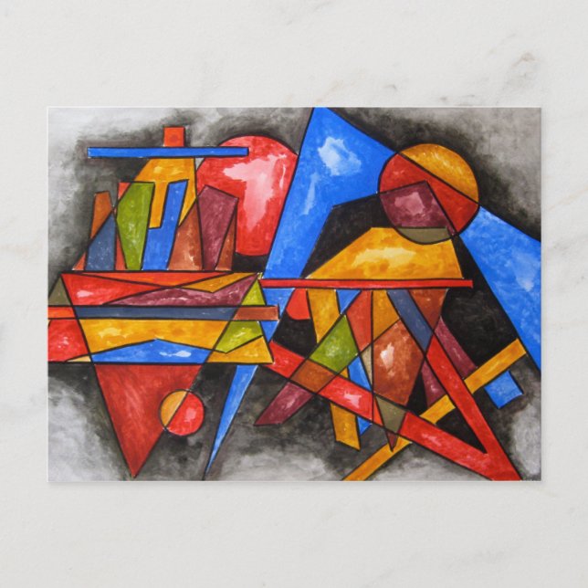 Två Fraktaser - Modern Bauhaus Geometric Art Vykort (Framsida)