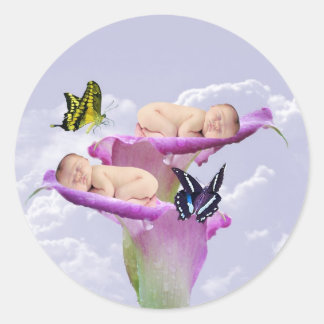 Två gånger glädjen med baby twillingar runt klistermärke