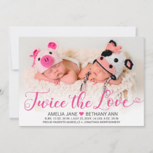 Två gånger Kärlek Twin Girls Rosa Script Photo Bir Meddelande