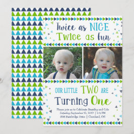 Två gånger som "Nice Twin Boy First Birthday" Inbjudningar