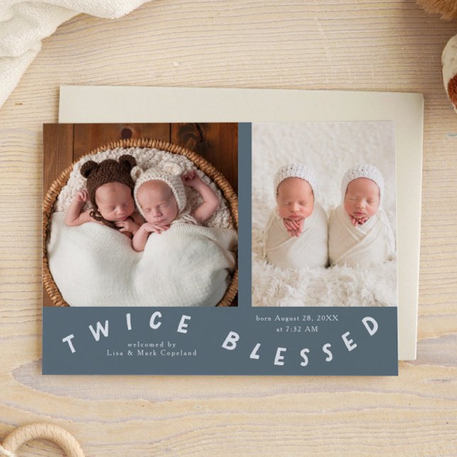 Två gånger välsignad typografi Slate Blue Birth Meddelande (Skapare uppladdad)