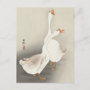 Två gäss målade av Ohara Koson Vykort