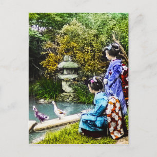 Två Geisha vaktar Ankor Vintage Gamla Japan Vykort