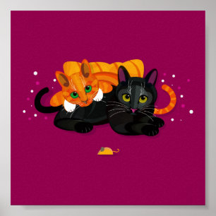 Två geometriska katter som står bredvid varandra poster