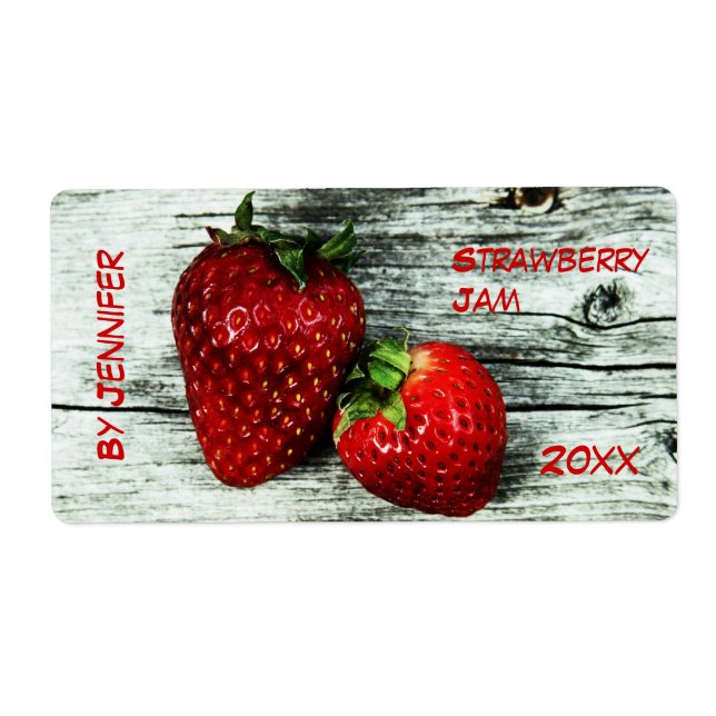 Två giftiga jordgubbar med sylt-etikett fraktsedel (Framsidan)