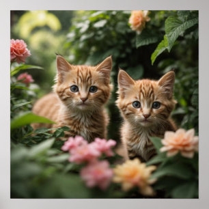 Två Ginger Kittens utforskar en Lush Garden Poster