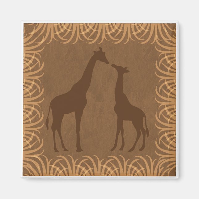 Två Giraffe Silhouettes (Safari Theme) Magnet (Framsidan)
