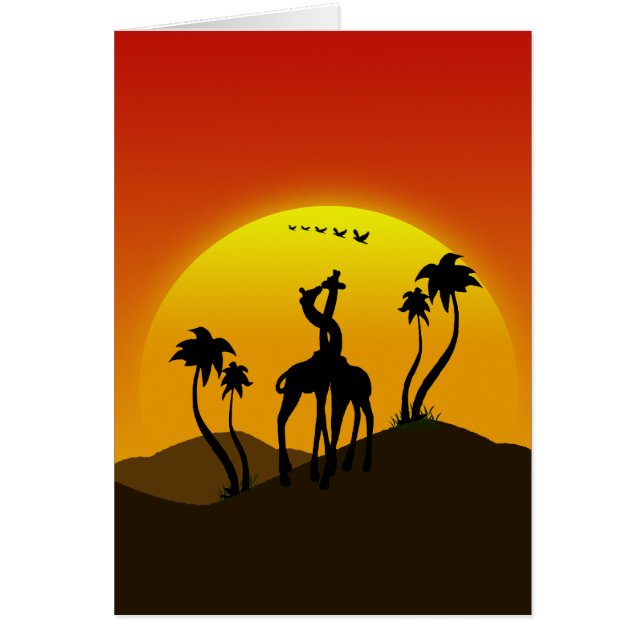 Två giraffer i Kärlek vid solnedgången en sommarda Hälsningskort (Framsidan)