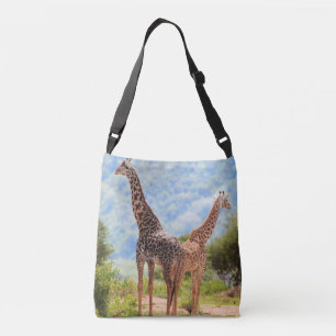 Två giraffer i nationalparken Serengeti. Afrika Axelväska