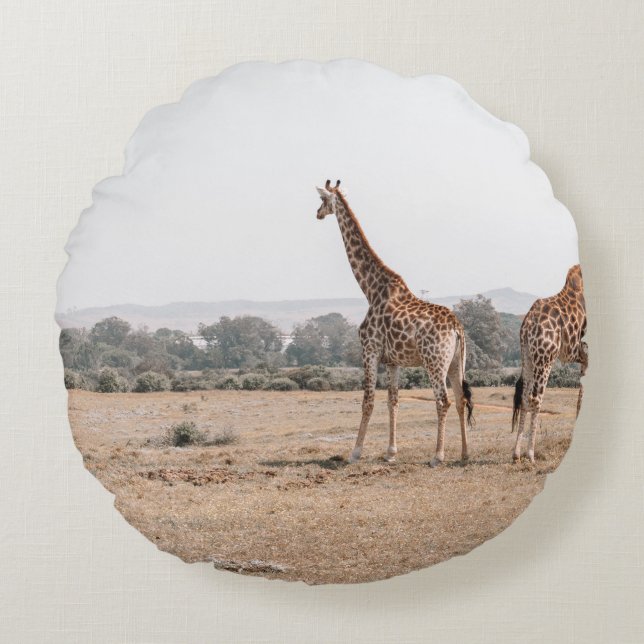 TVÅ GIRAFFES RUND KUDDE (Framsidan)