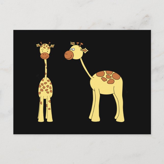Två Giraffes. Tecknad Vykort (Framsida)