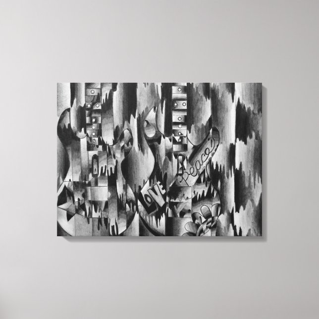 Två gitarrer ritade med penna canvastryck (Framsida)